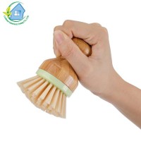 Hand Pot And Pan Dish Washing Brushes Round Cleaning Bamboo Dish Brush With Linen Rope Hook